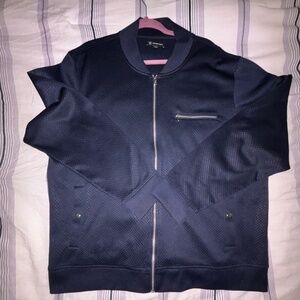 INC International Concepts Men’s Zip-Up Bomber Jacket – Navy Blue (XXL)